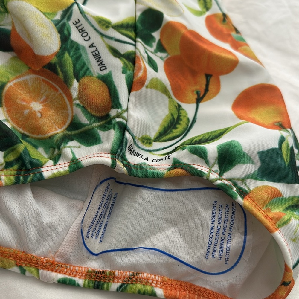 DANIELA CORTE White Citrus Print One Piece Swimsuit Silver accent Size Medium - Picture 11 of 14